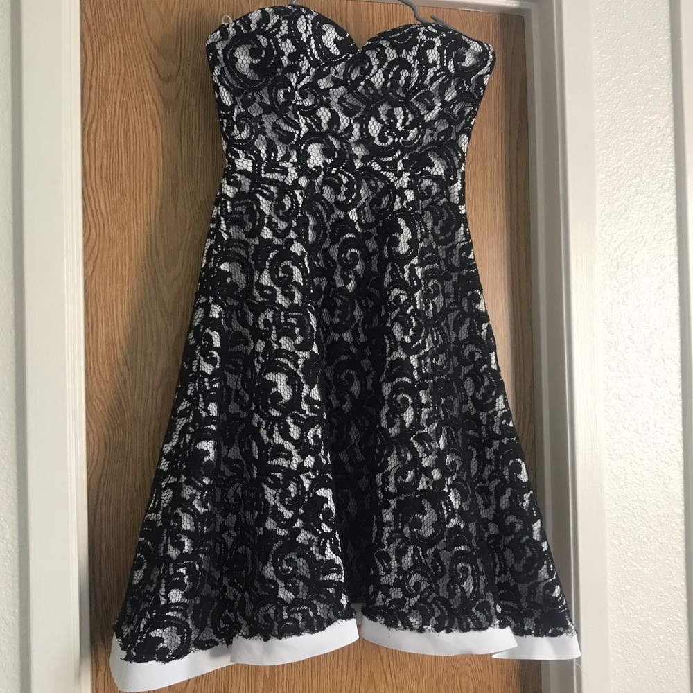 White with black lace dress